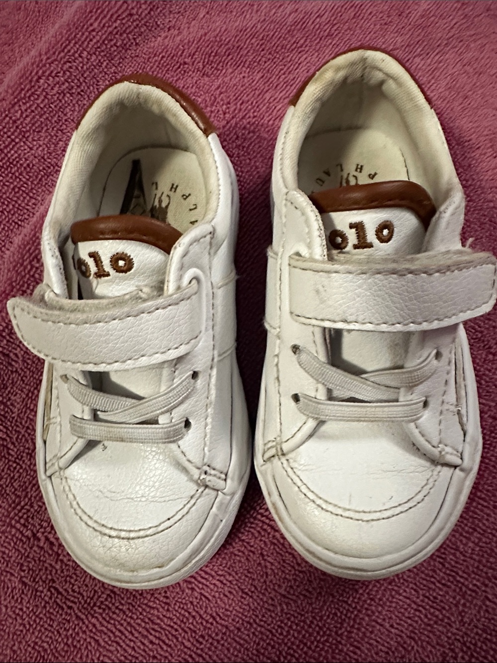 Ralph Lauren White Kids Polo Sneaker with Brown Logo Accent - Picture 2 of 3